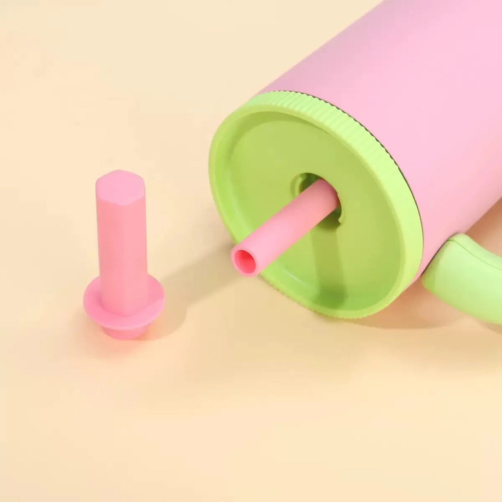 Portable Coffee Mug with Handle and Straw